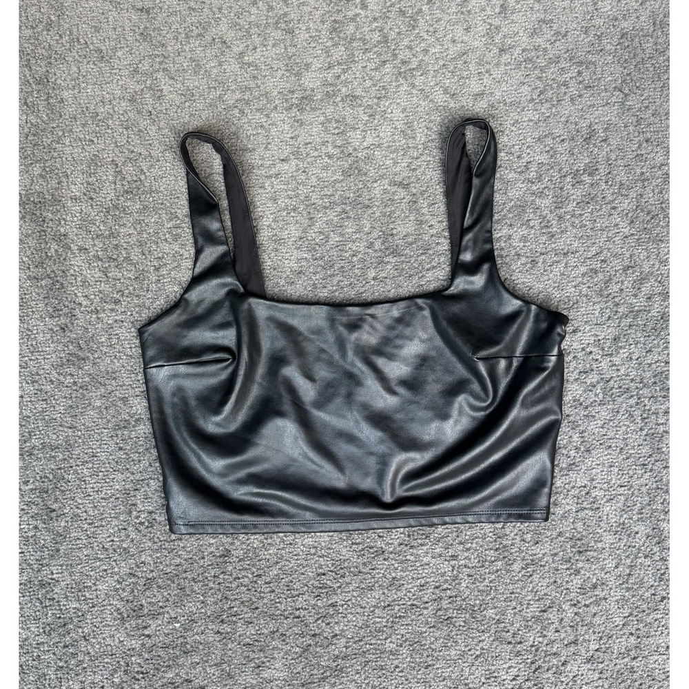 Express Body Contour Black Faux Leather Square Neck Crop Top Medium